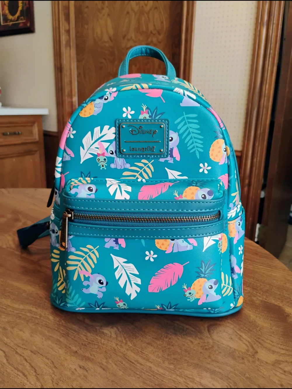Loungefly Disney Stitch And Scrump Tropical Leaves Mini Backpack Peacock Blue